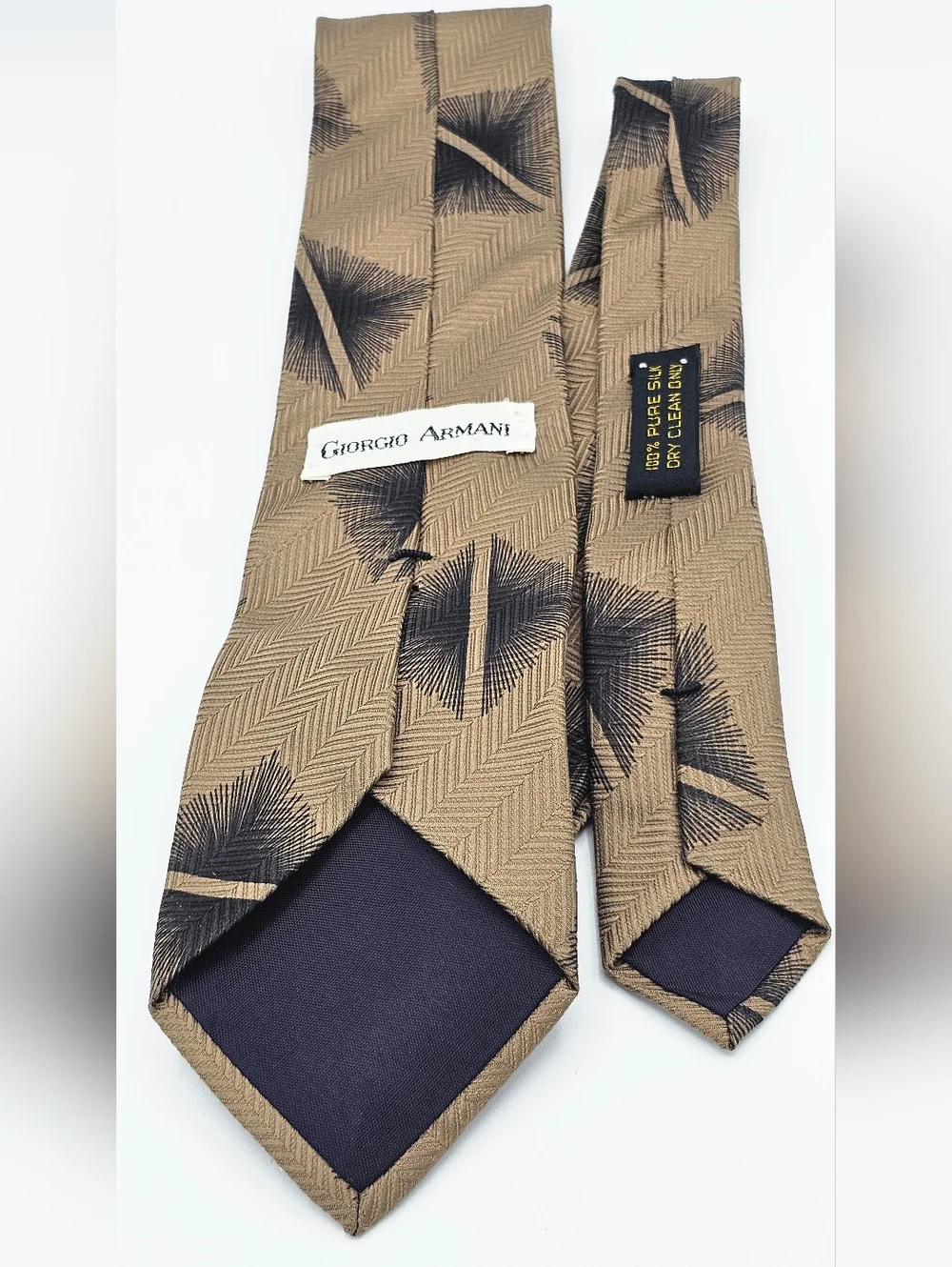 Vintage 1970-80's Era GIORGIO ARMANI Dark Tan and‎ Black Geometric 100% Silk Tie